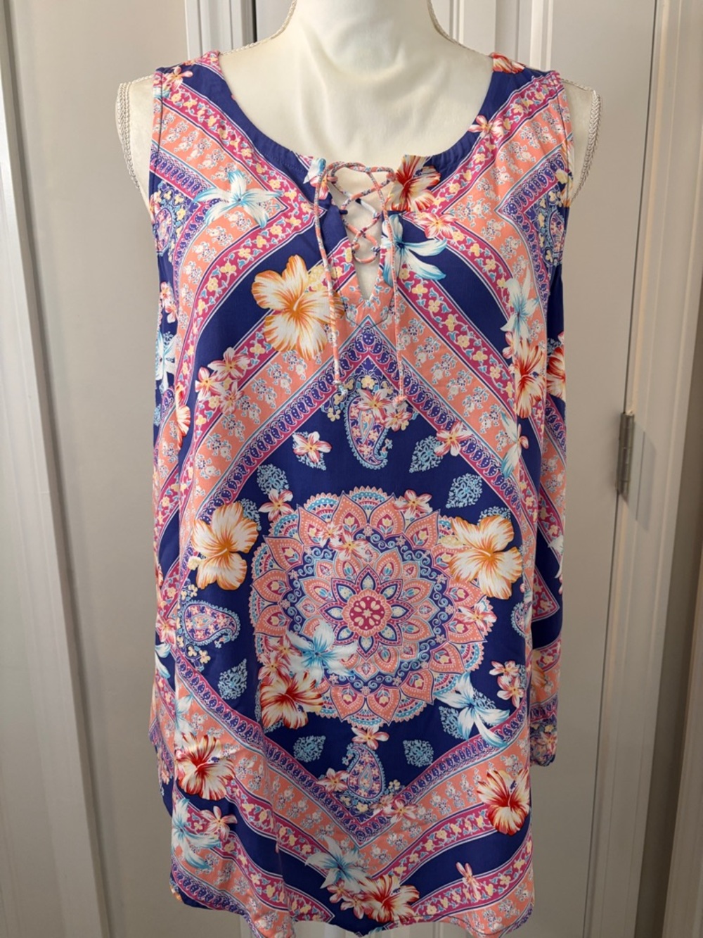 J. Jill Navy Floral Paisley Sleeveless Tunic MP Great Condition